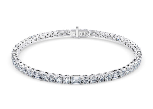 Round & Baguette Diamond Tennis Bracelet 18k White Gold